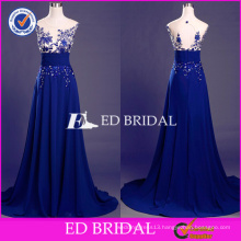 ED Bridal Elegant Blue Lace Appliques Sleeveless Key Hole Back A-line Long Prom Dress 2017